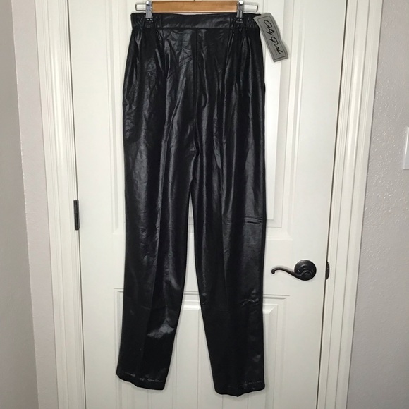 NWT Vintage Dead Stock Leather Look Polyester Black High Rise Pants. - Picture 7 of 9